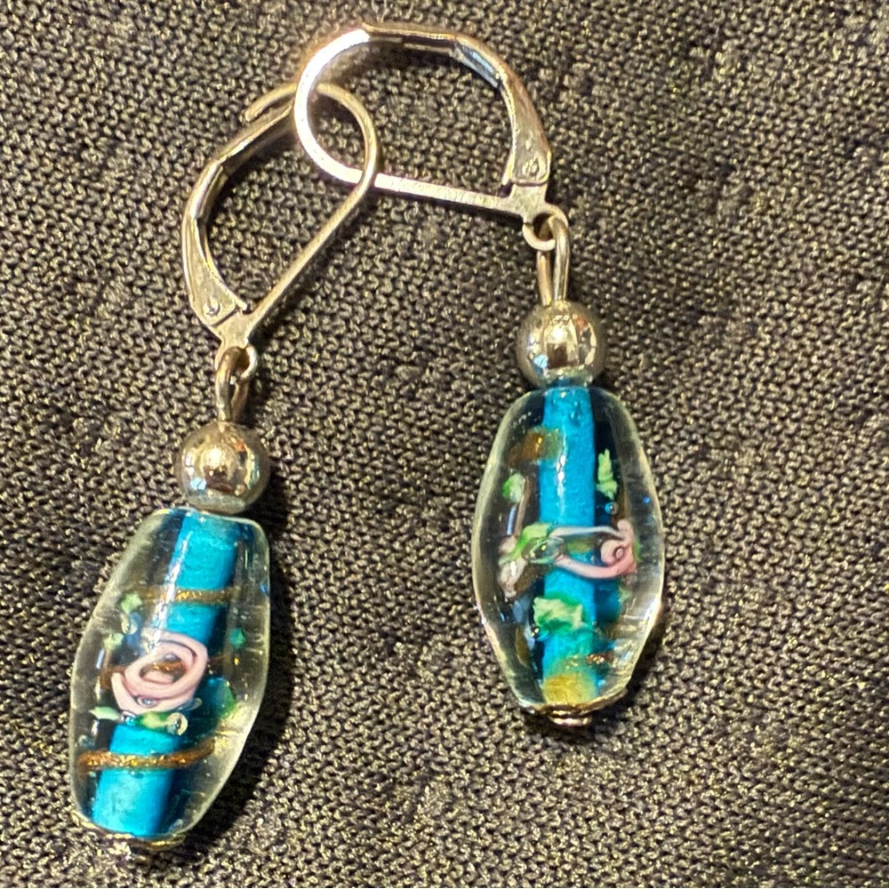 Elegant Blue and Gold Dangle Earrings